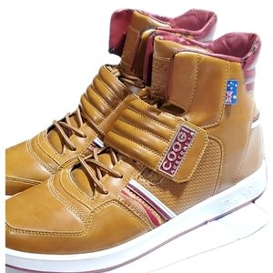 MEN'S COOGI HIGH TOP LEATHER LACE BROWN TAN CARAMEL RED AUSTRALIAN SHOES SIZE 11